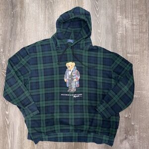 Polo Ralph Lauren Polo Bear Hoodie Men's 2XB  Tartan Plaid Fleece Pullover